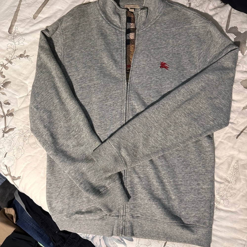 Vintage Burberry Gray Full-Zip Men's Sweater